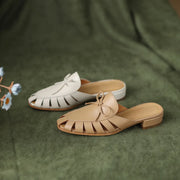 summer leather mules with low square heel, view 4 - MRSLM