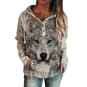 women's animal wolf print hoodie, view 4 - MRSLM