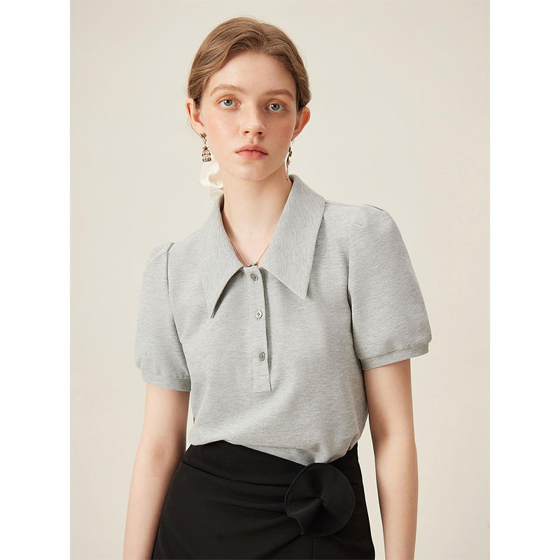 striped polo-neck puff sleeve tee, view 7 - MRSLM