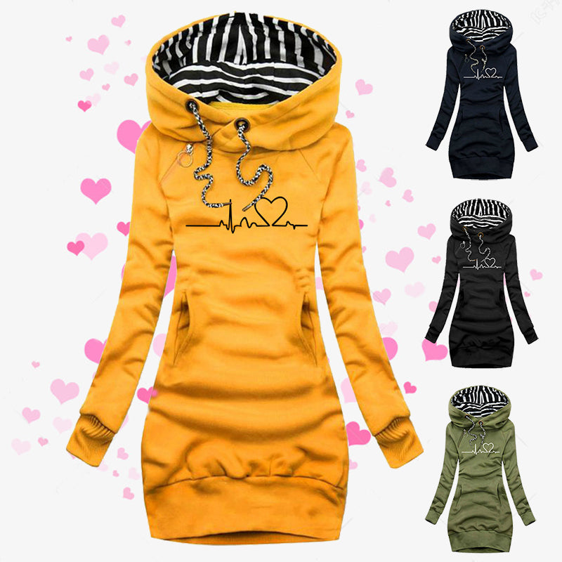 Heart Print Long Clothes Women Hoodie Sweatshirt Pullover Tops