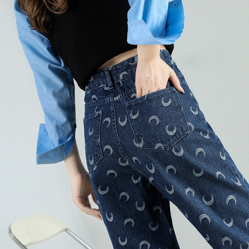 high-waist moon print baggy jeans, view 6 - MRSLM