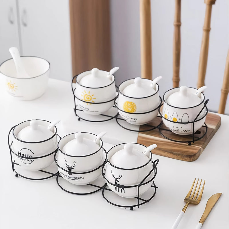 Ceramic spice jar set with spoon and lid, view 12 - MRSLM