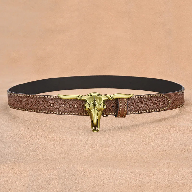 Vintage Western bull buckle belt, view 8 - MRSLM