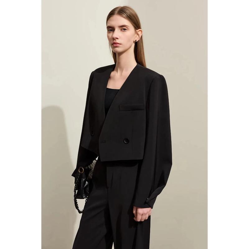 women's V-neck blazer and wide-leg pants set, view 2 - MRSLM