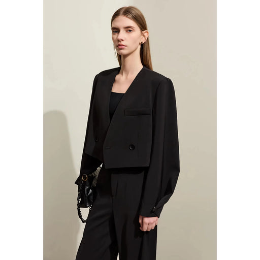 women's V-neck blazer and wide-leg pants set, view 2 - MRSLM