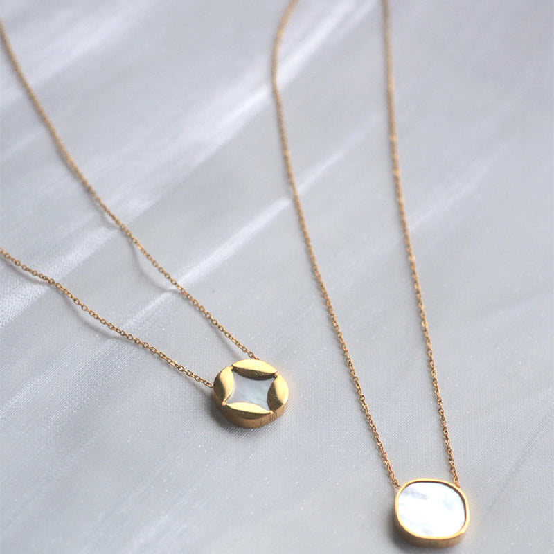 titanium steel pearl shell necklace, view 4 - MRSLM