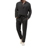 men's solid long-sleeve shirt and trousers set, view 3 - MRSLM