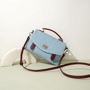 Denim and leather briefcase-style shoulder bag - MRSLM