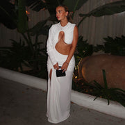 pleated white maxi dress, view 3 - MRSLM
