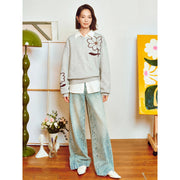 women's floral round neck pullover, view 5 - MRSLM