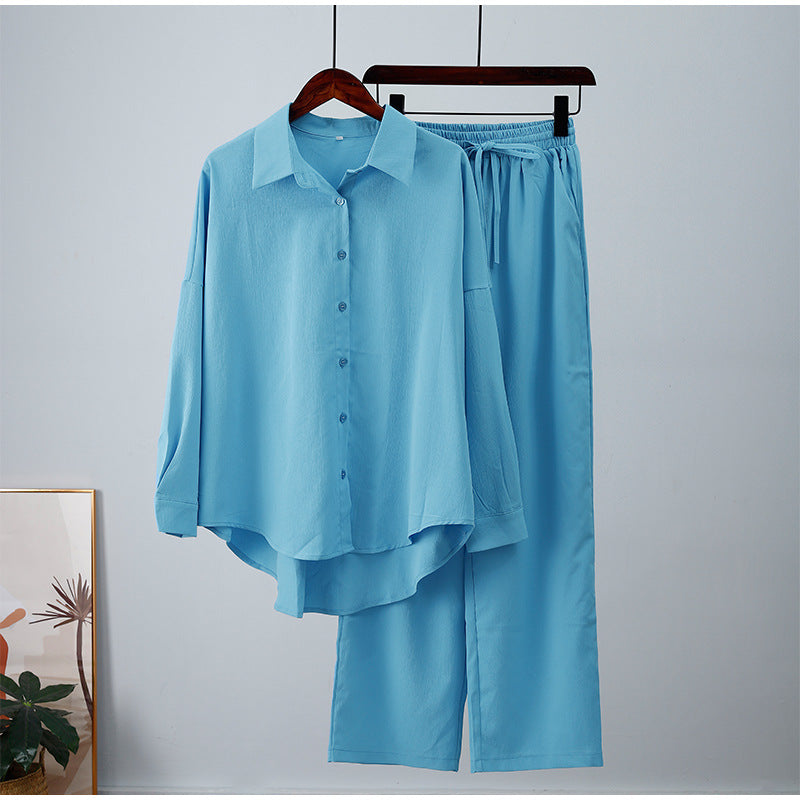 loose wrinkle shirt and wide-leg pants suit, view 6 - MRSLM