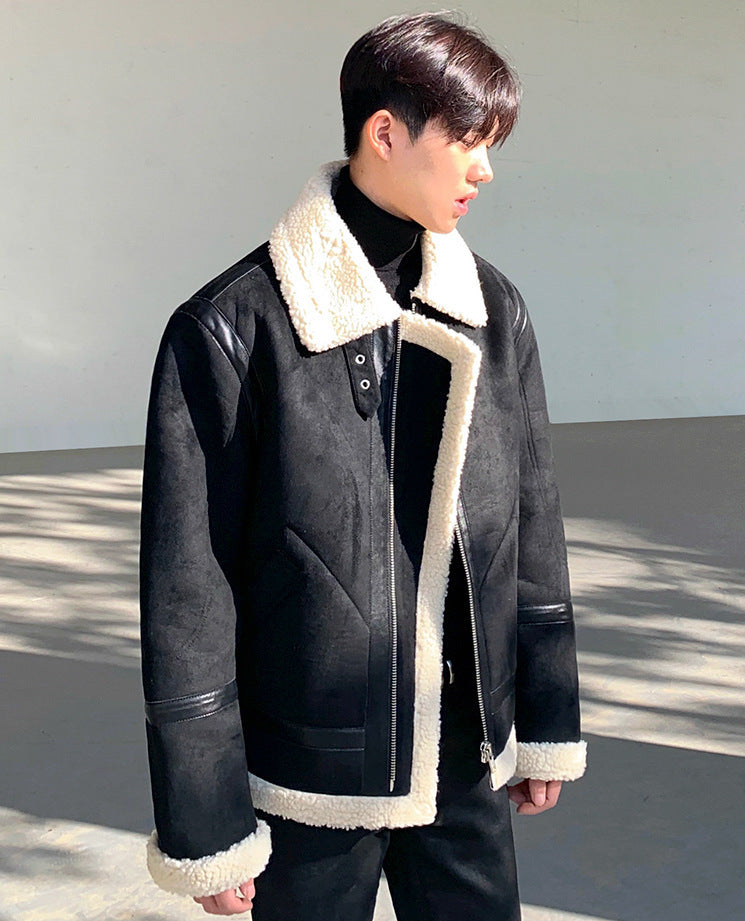 men's casual zipper lamb wool jacket, view 8 - MRSLM