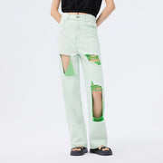 Green wide leg jeans for women - MRSLM