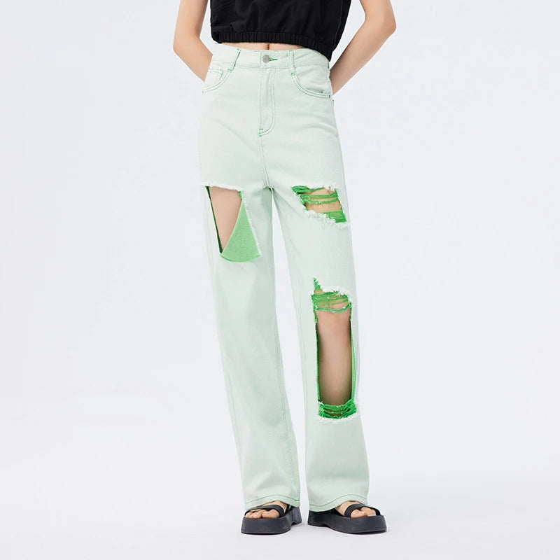 Green wide leg jeans for women, view 6 - MRSLM