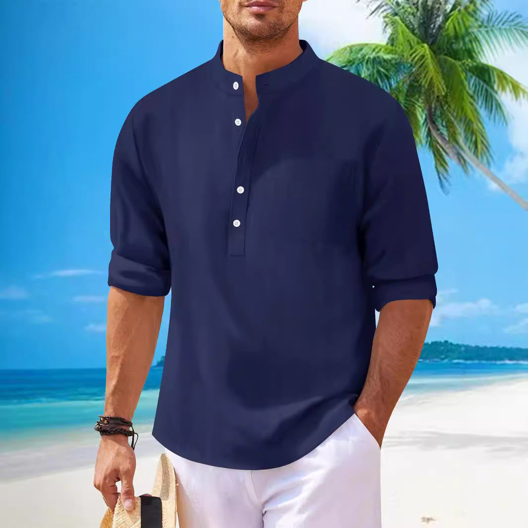 Men's Cotton Stand Collar Long Sleeve Shirt