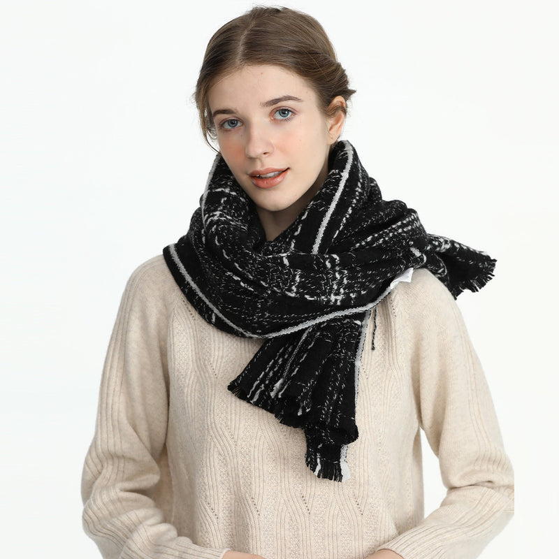 wool pashmina plaid scarf with tassels, view 4 - MRSLM