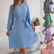 long-sleeved floral print pleated dress - MRSLM