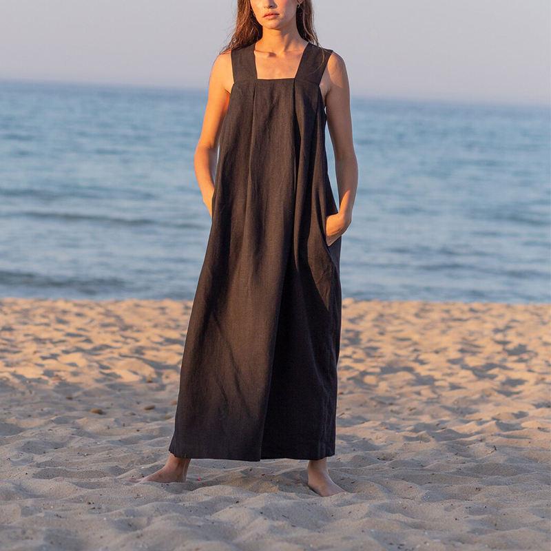 square collar sleeveless midi sundress, view 2 - MRSLM