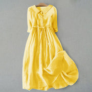 Pleated lace-up cotton long dress, view 12 - MRSLM