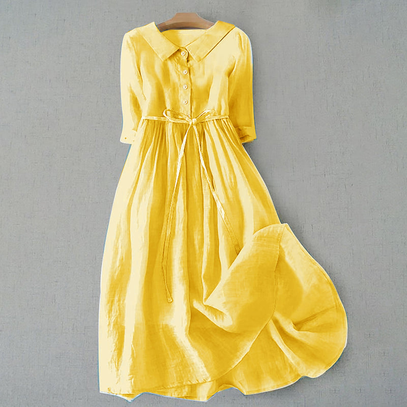 Pleated lace-up cotton long dress, view 12 - MRSLM
