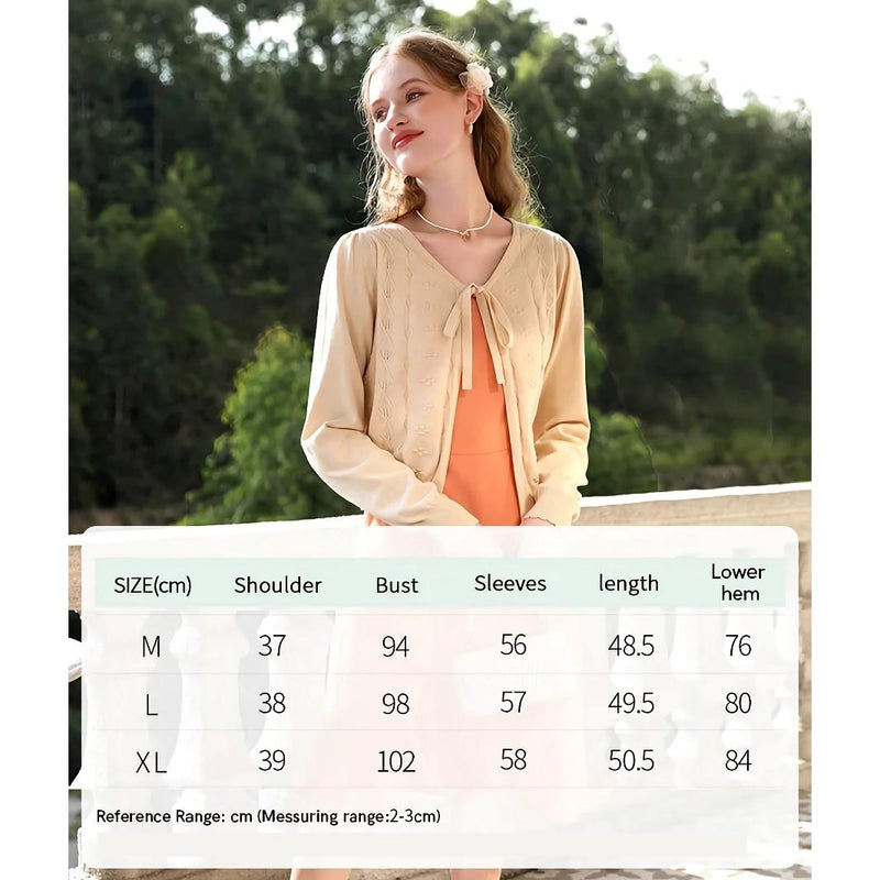apricot V-neck knit cardigan, view 8 - MRSLM