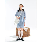 blue plaid puff sleeve shirt, view 6 - MRSLM
