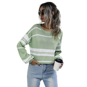 women's crew neck striped knit sweater, view 2 - MRSLM