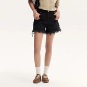 women's black rolled edge cotton shorts, view 6 - MRSLM