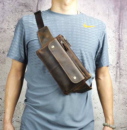 Men's leather phone and camera chest bag - MRSLM