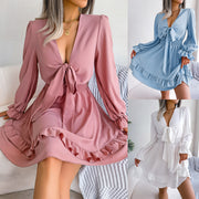 lace-up ruffle chiffon swing dress, view 3 - MRSLM