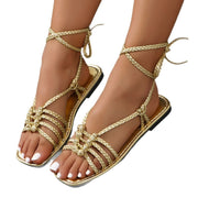 Gold flat sandals, view 5 - MRSLM