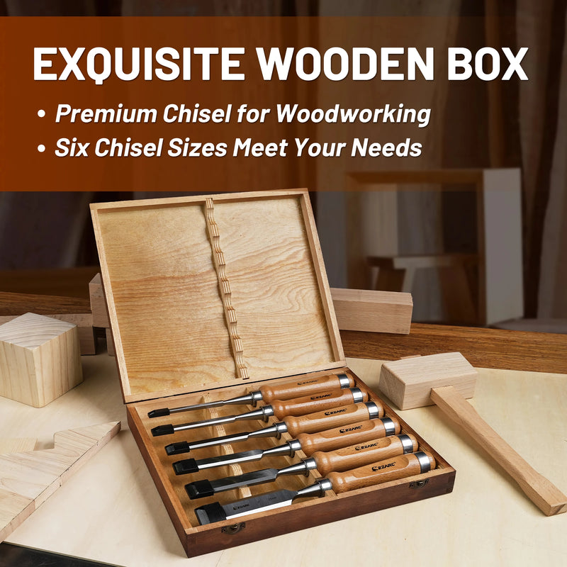 6-piece wood chisel set with wooden case, view 6 - MRSLM
