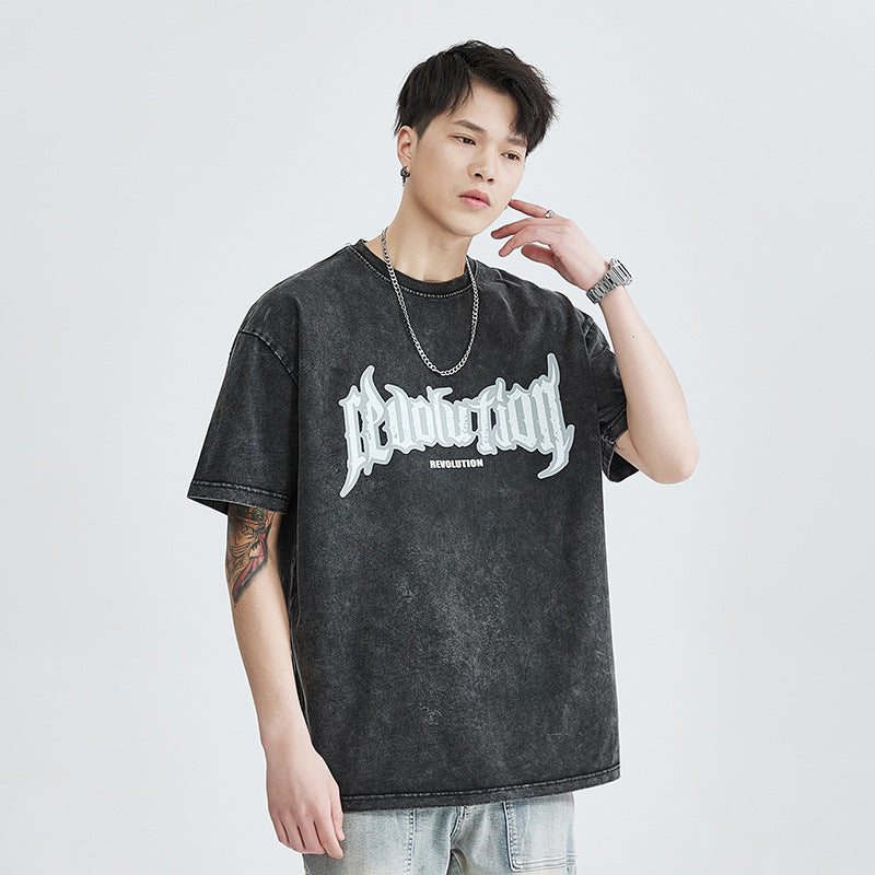men's washed look cotton T-shirt, view 2 - MRSLM