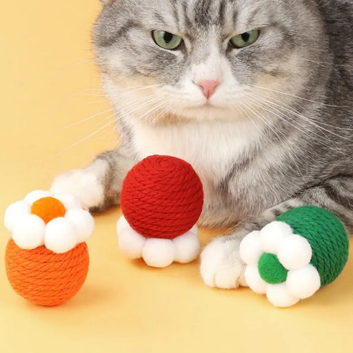 sisal ball cat toy with teaser stick - MRSLM