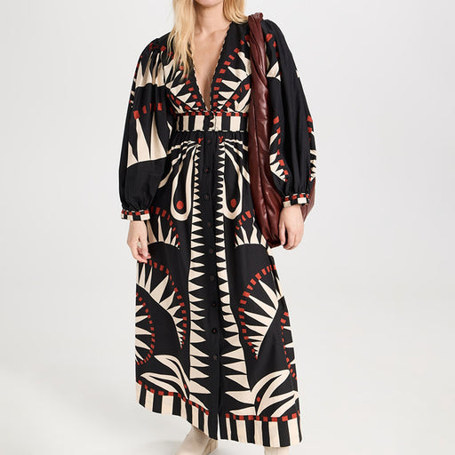 v-neck floral long dress - MRSLM