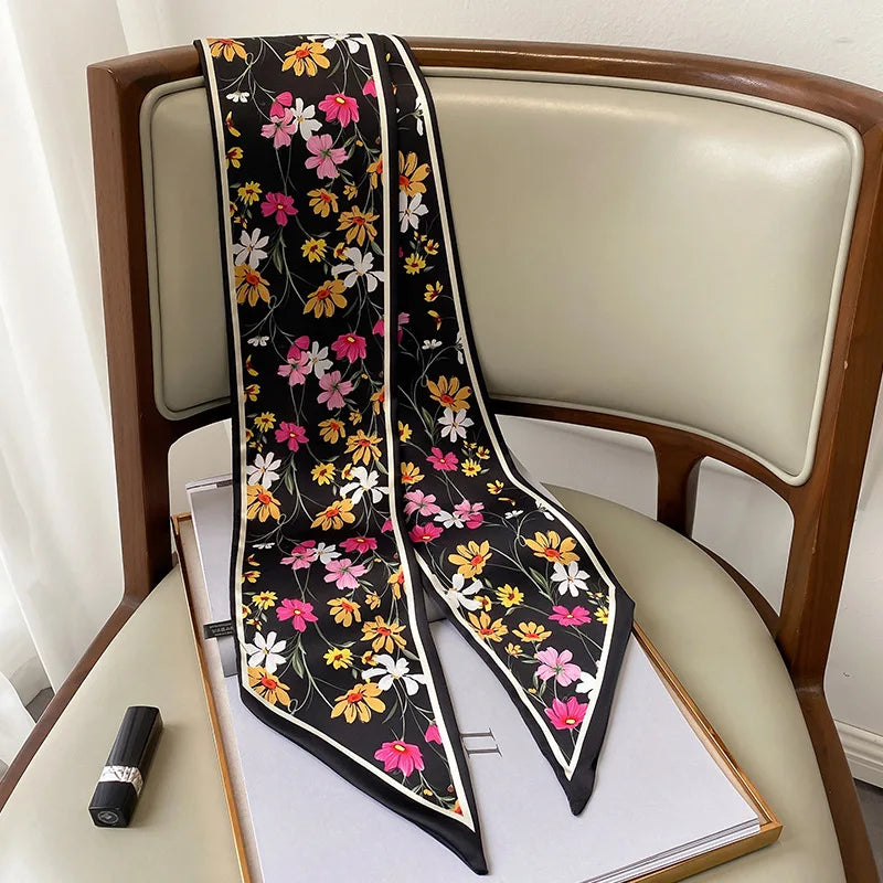 Floral print long polyester scarf, view 7 - MRSLM