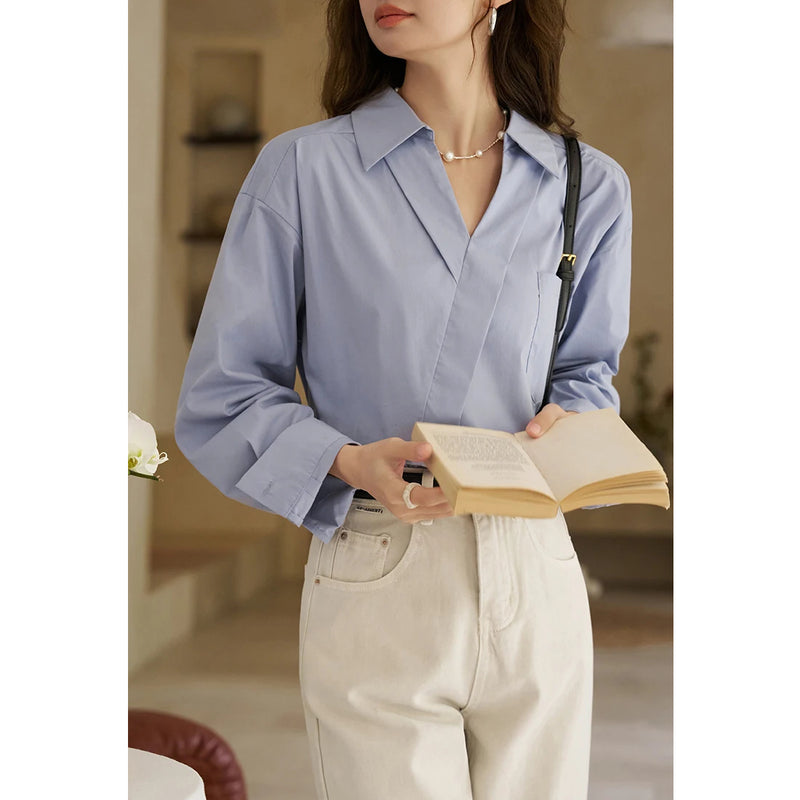 retro v neck long sleeve shirt for women, view 5 - MRSLM