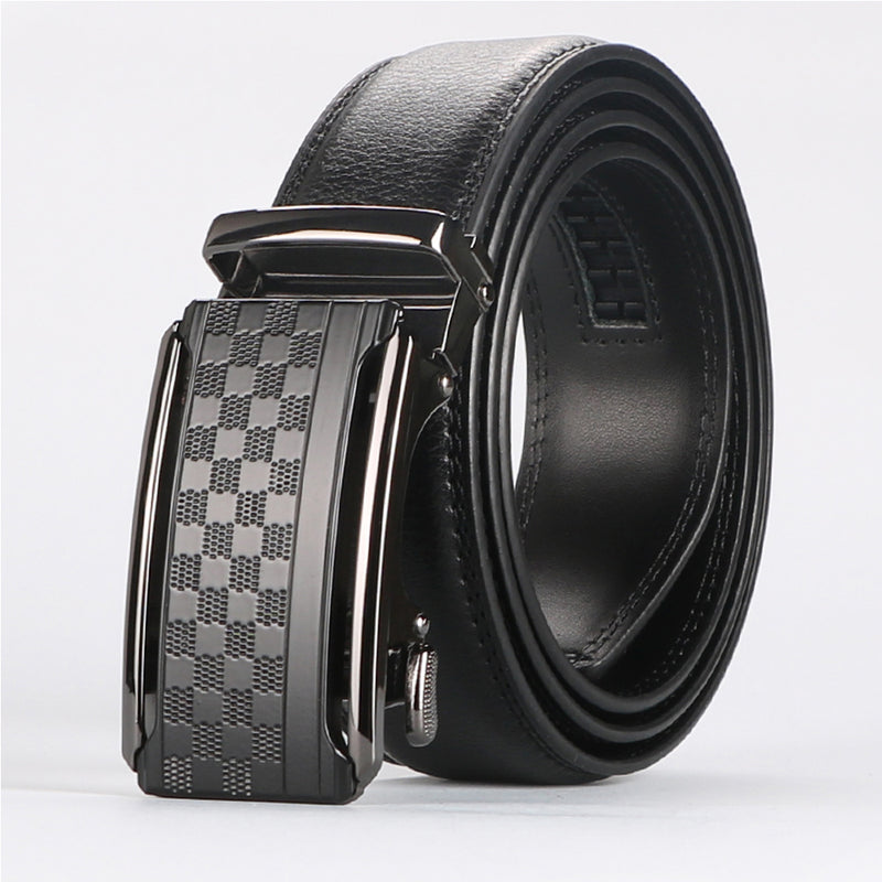 men's leather ratchet belt with anti-scratch buckle, view 8 - MRSLM