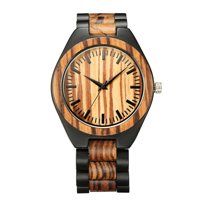 large dial wood quartz watch, view 3 - MRSLM