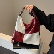 color contrast patchwork tote bag, view 3 - MRSLM