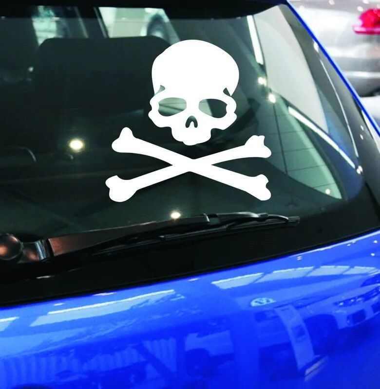 Reflective skull and crossbones car sticker, view 8 - MRSLM