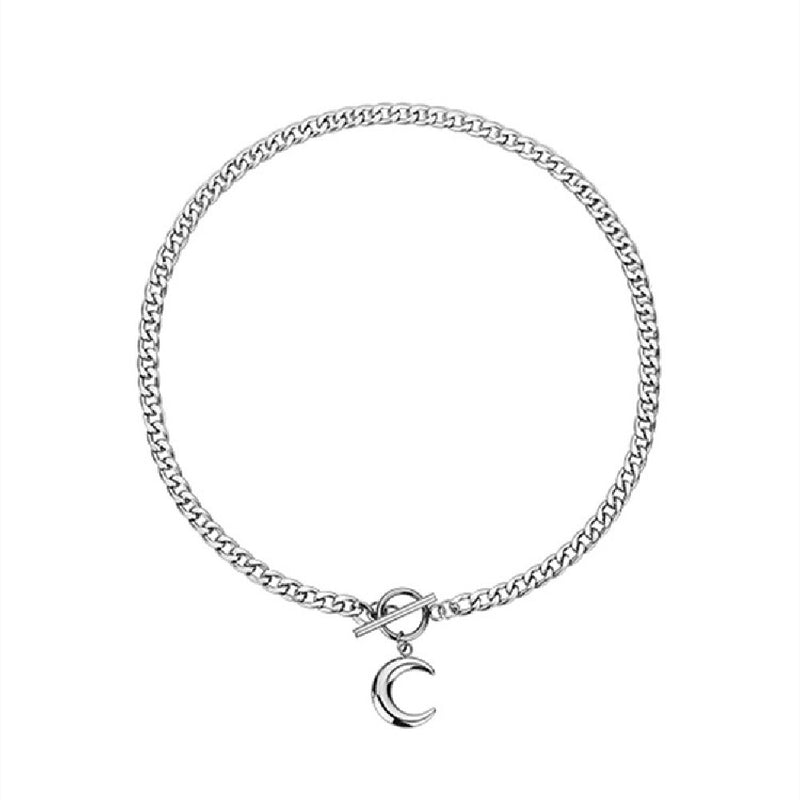 Silver crescent clavicle chain necklace, view 5 - MRSLM
