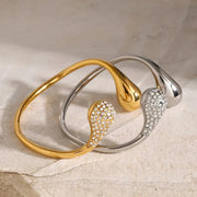 stainless steel open bracelet with cubic zirconia, view 4 - MRSLM