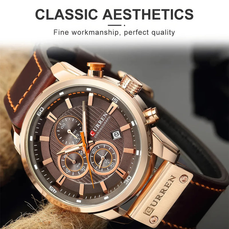 men's leather sports chronograph watch, view 8 - MRSLM