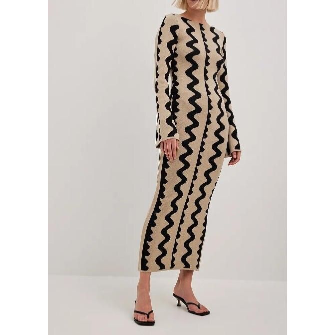 Striped knit O-neck midi dress, view 8 - MRSLM