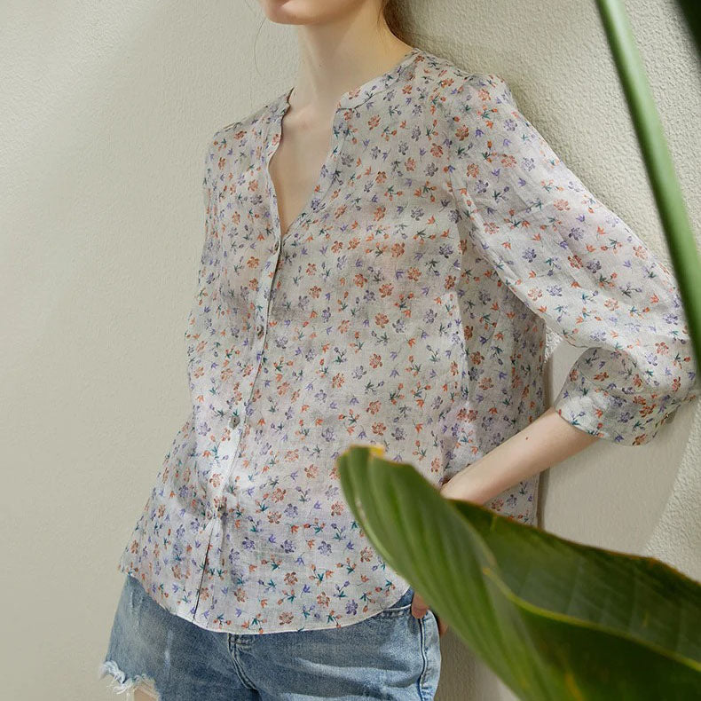 ramie floral blouse, view 2 - MRSLM