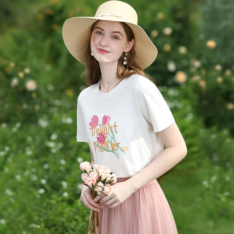 Tulip print slim-fit cotton T-shirt - MRSLM