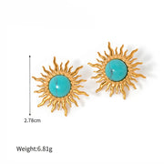 Turquoise sunflower dangle earrings, view 2 - MRSLM