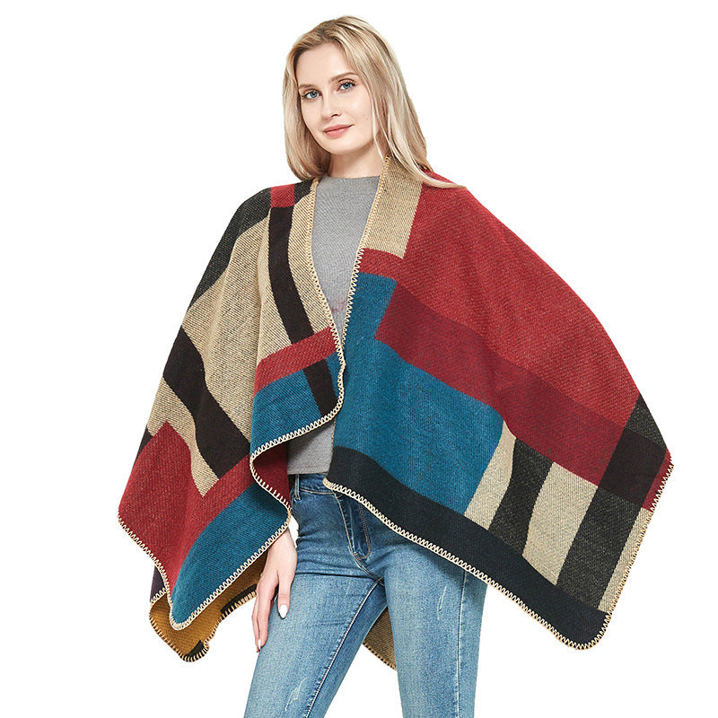 thick plaid shawl, view 2 - MRSLM