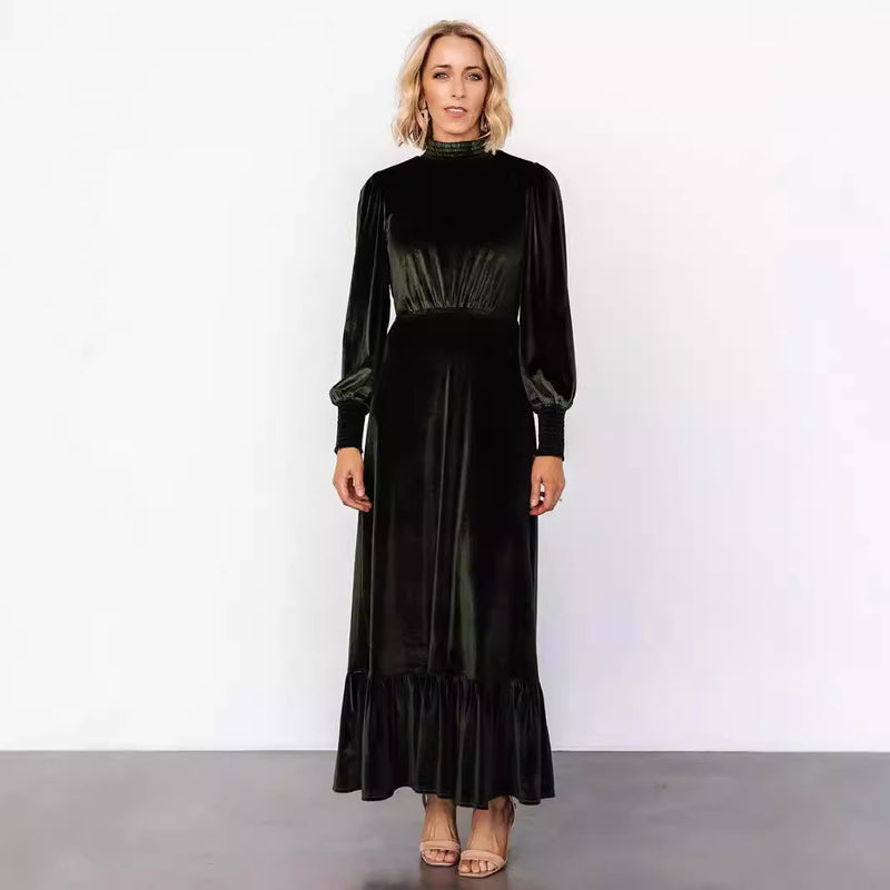 half turtleneck velvet dress, view 4 - MRSLM